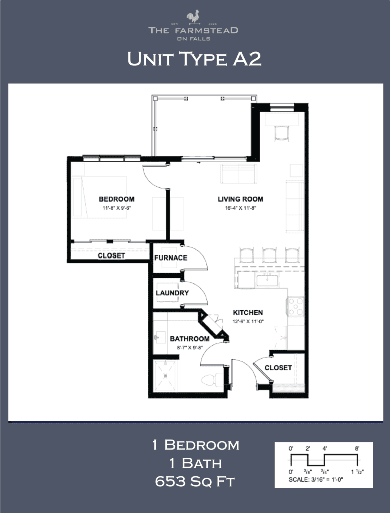 Unit Type A2 1 Bedroom 1 Bath 653 Sq Ft