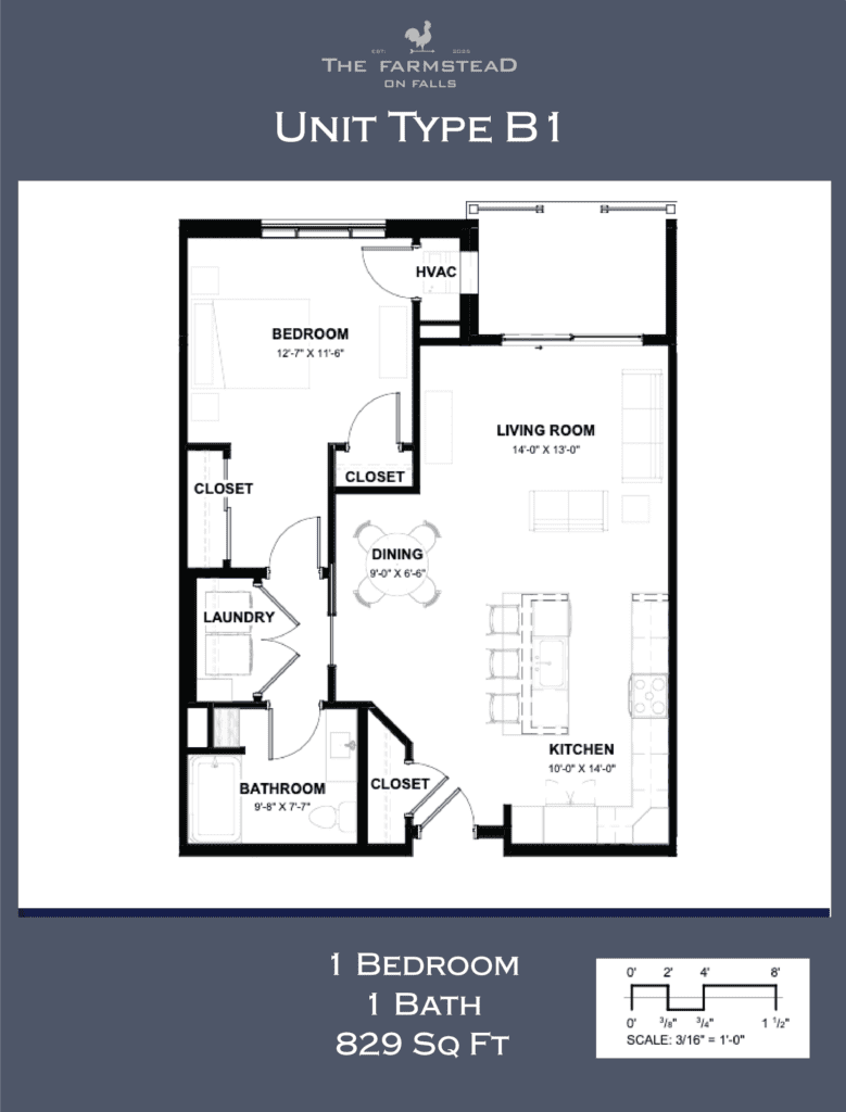 Unit Type B1 1 Bedroom 1 Bath 829 Sq Ft