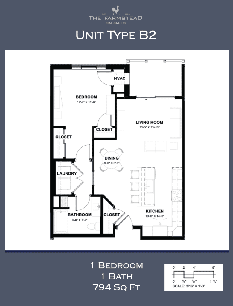 Unit Type B2 1 Bedroom 1 Bath 794 Sq Ft