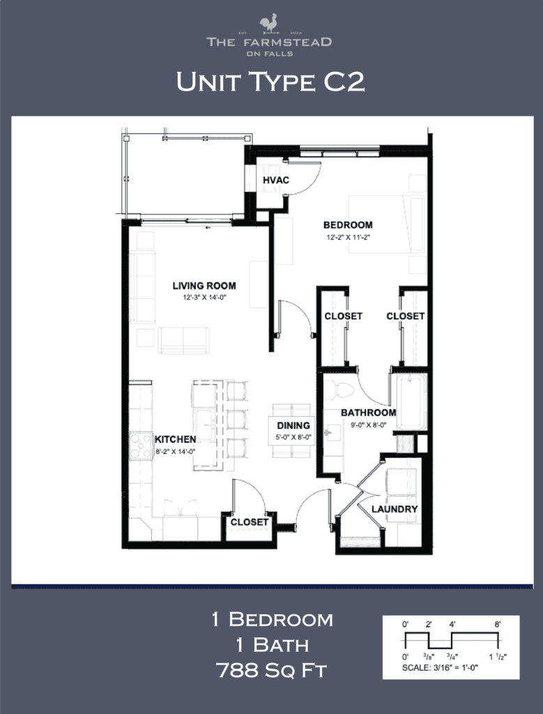 Unit Type C2 1 Bedroom 1 Bath 788 Sq Ft