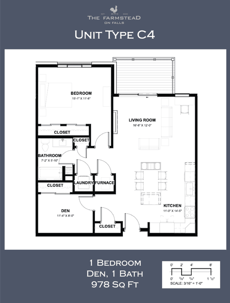Unit Type C4 1 Bedroom, Den, 1 Bath 978 Sq Ft