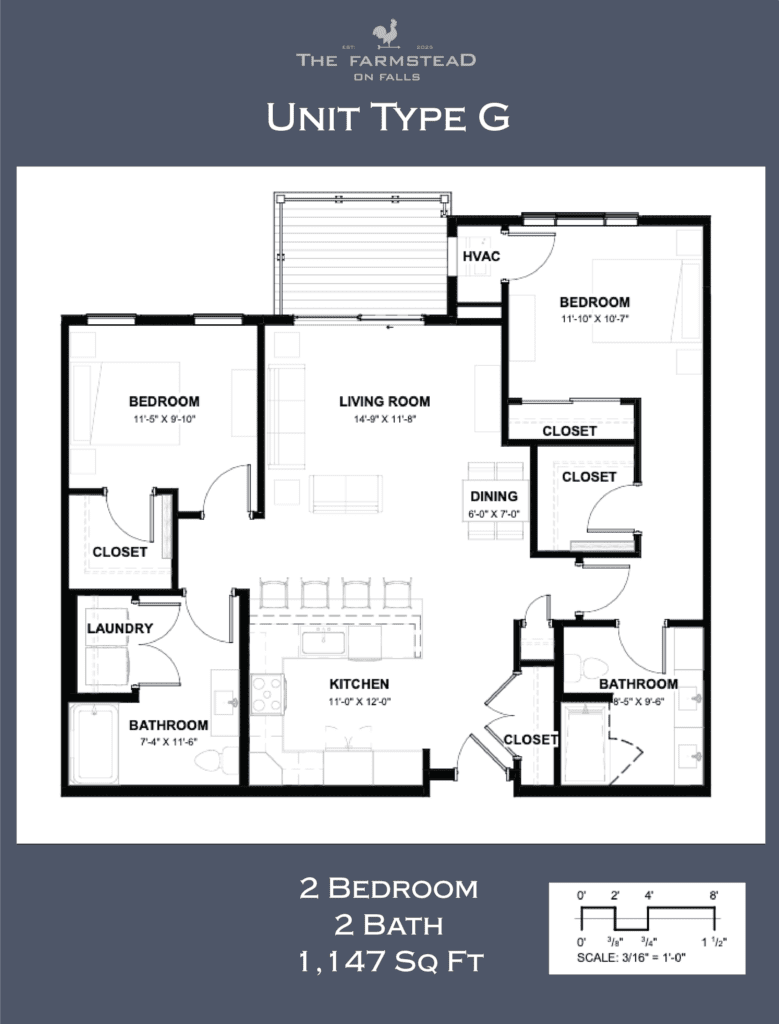 Unit Type G 2 Bedroom, 2 Bath 1,147 Sq Ft