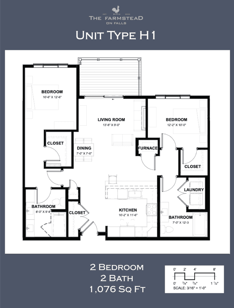 Unit Type H1 2 Bedroom, 2 Bath 1,076 Sq Ft