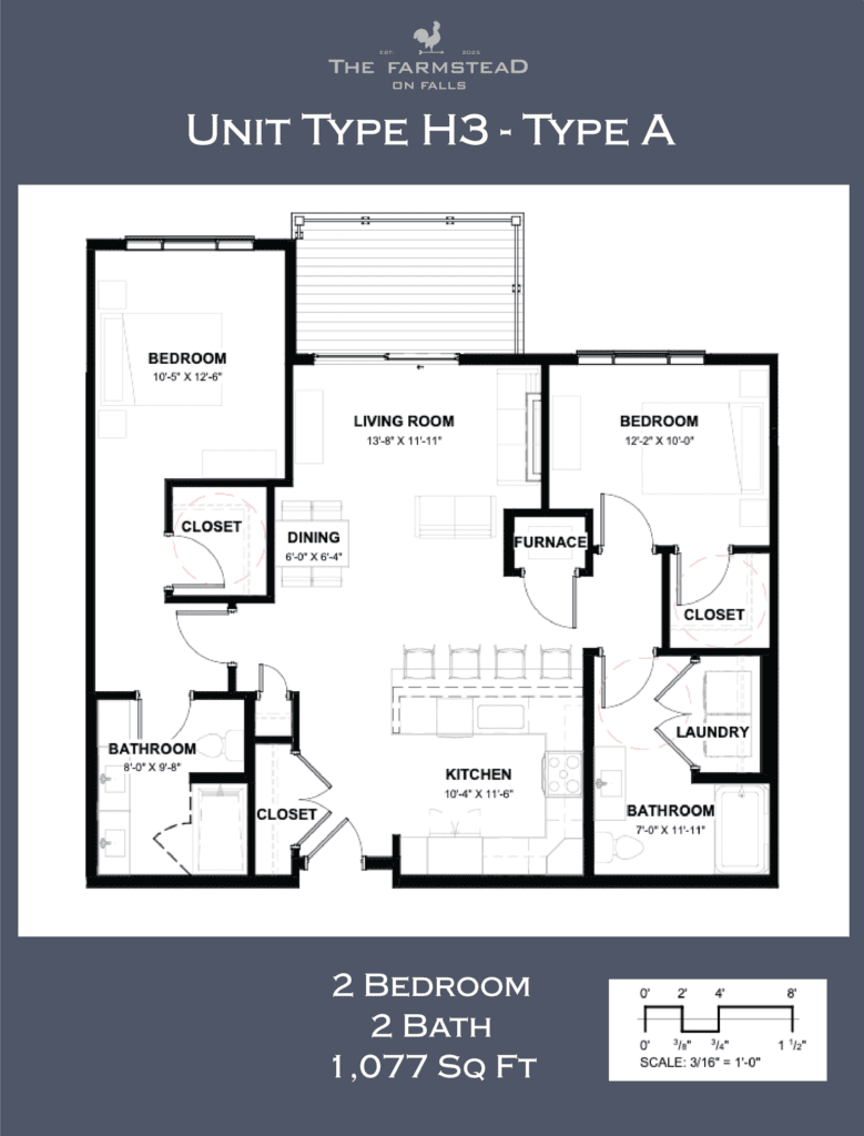 Unit Type H3 2 Bedroom, 2 Bath 1,077 Sq Ft
