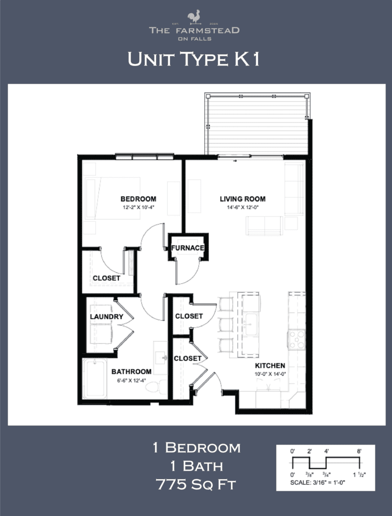 Unit Type K1 1 Bedroom, 1 Bath 775 Sq Ft